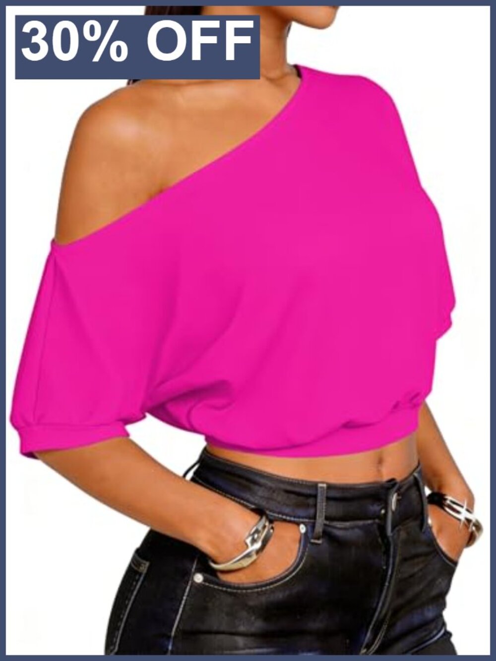 Off Shoulder Crop Top Dolman Sleeve Cropped T Shirt Casual Summer